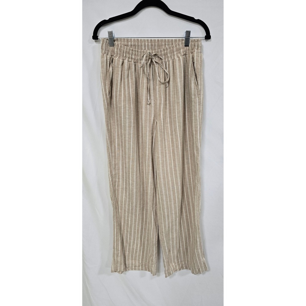 Briggs women M wide leg pants linen blend stripped palazzo pants retro resort